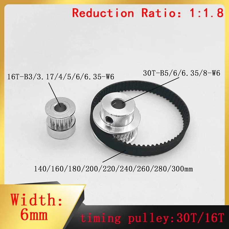 

Timing Pulley Set GT2 30 Teeth 16 Teeth Reduced By 1.8:1/1:1.8 Aperture 3-8mm Belt Width 6mm Tensioner Synchronous Belt Kit