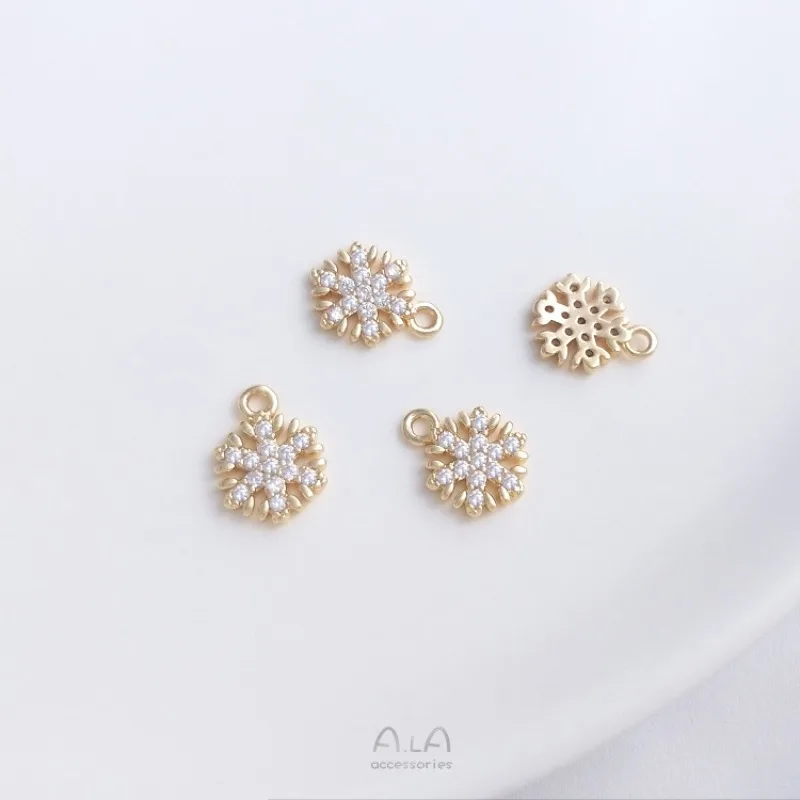 Color Retention 14K Gold Micro-inlaid Zircon Christmas Series Small Pendant Snowflake Fruit Cherry Pineapple DIY Pendant Pendant