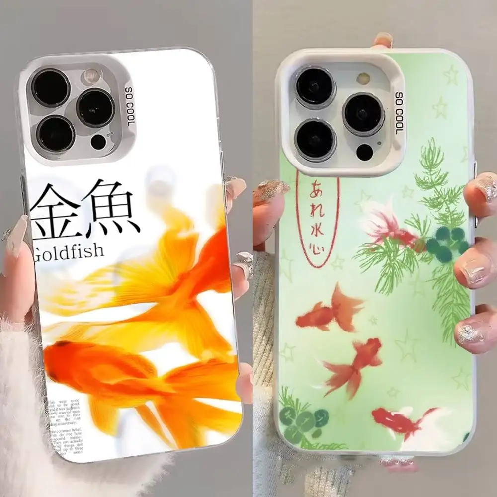 

Cute Gold Fish Phone Case For iPhone 16,15,14,13,12,11,8,7,Pro,Max,Plus,Mini,XS,SE White Candy Matte Shockproof Cover