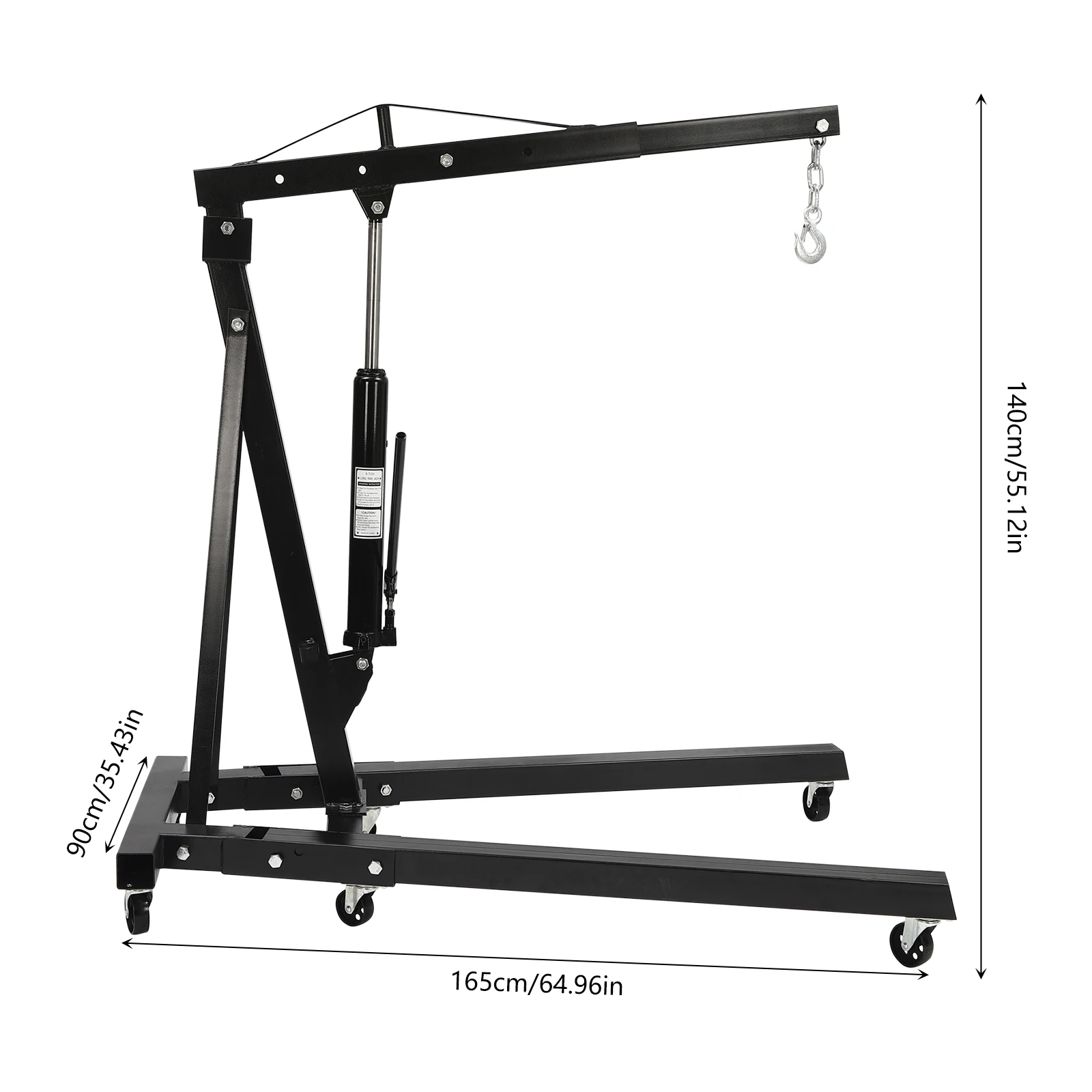 4409lbs/2T Adjustable Folding Engine Hoist Crane Hoist Lift, Heavy Duty Carbon Steel with 6 Iron Caster Wheels (Black)