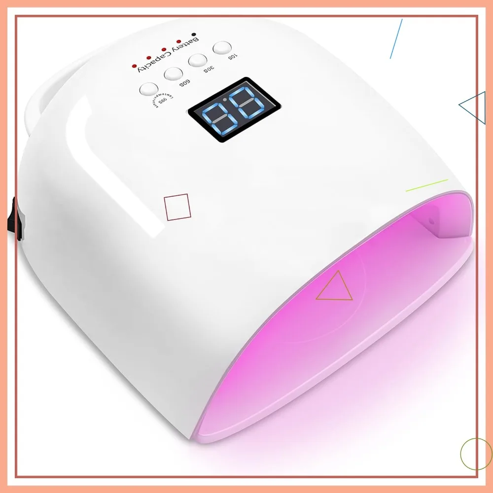 

Аккумуляторная беспроводная УФ/LED лампа для ногтей 86 Вт с 52 светодиодами, 4 таймерами и автоматическим датчиком для салонов и домашнего использования