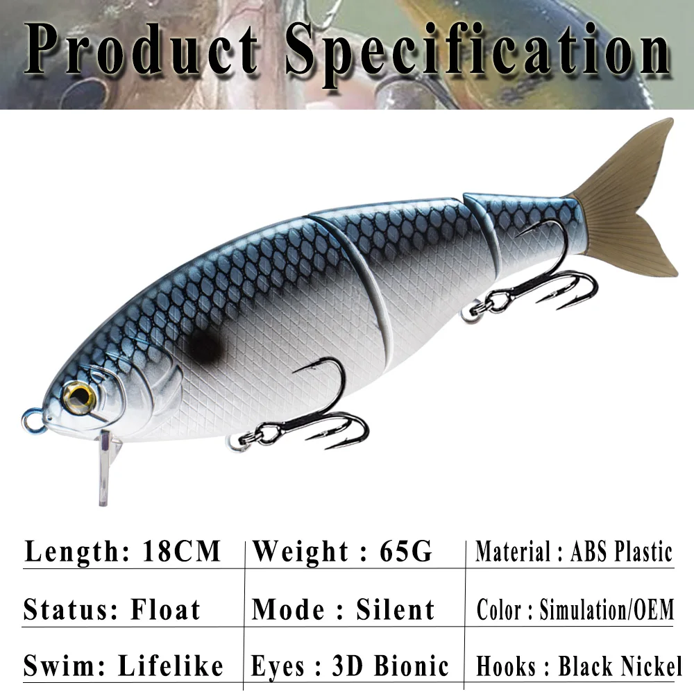 Chan's Huang Wake Bait Floating Multi Jointed Swimbait 7.1INCH 2.29OZ Lifelike 3 Segments Fishing Lure Artificial Bait