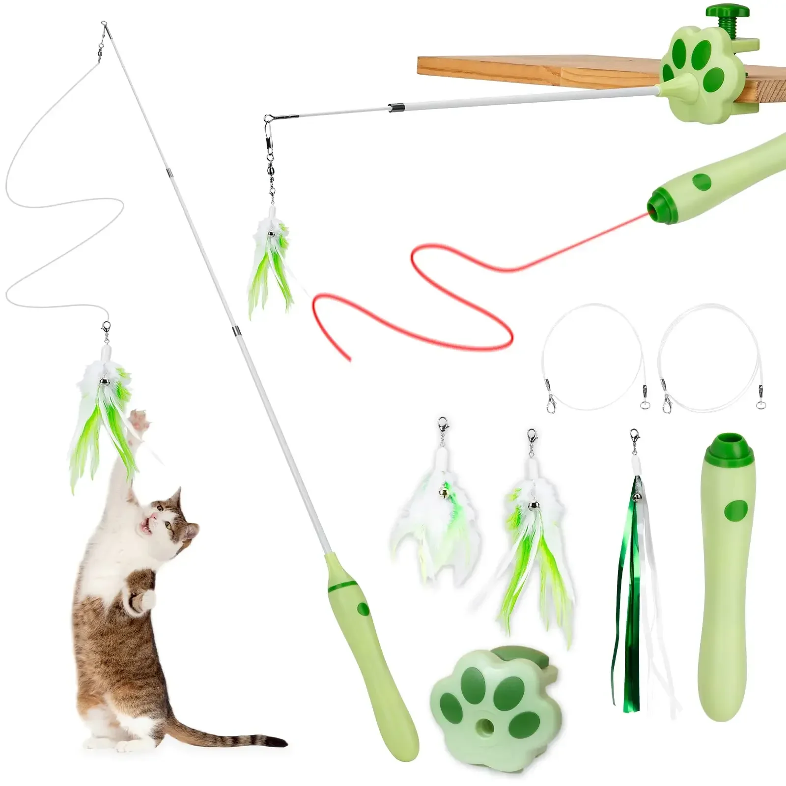 Retractable Cat Sticks Laser Cat Toy Interactive Feather Teaser Wand Toys Pet Kitten Game Fishing Pole Self Playing Hanging Toys