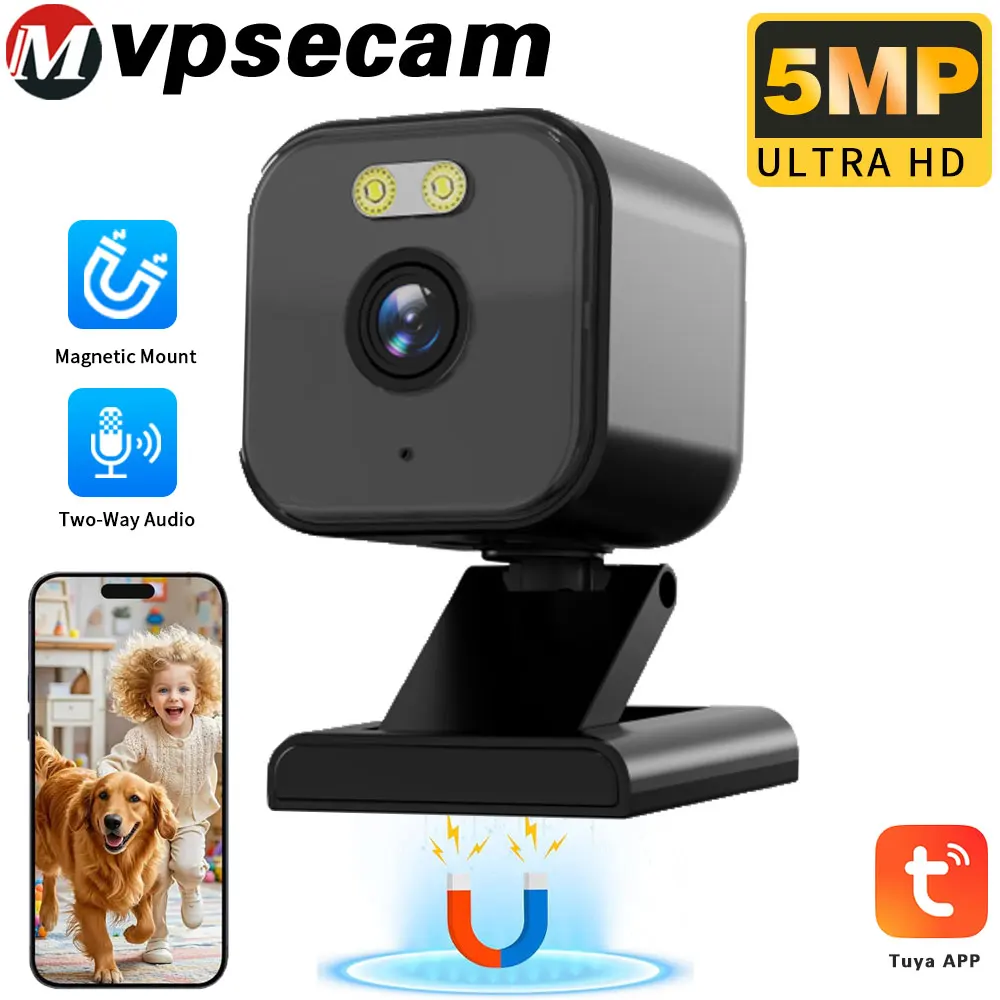 Tuya Home Zwart Mini WIFI Camera Nachtzicht Tweeweg Audio Magnetisch Kleur Nachtzicht Ingebouwde sirene voor thuiswolkopslag