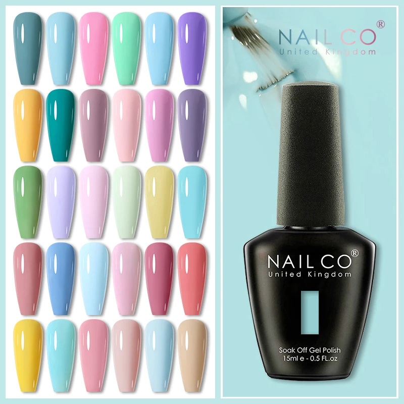 NAILCO-세미 퍼머넌트 UV 바니시 하이브리드 네일아트 매니큐어 젤 15ml, 봄 색상, 젤 네일 폴리쉬, 탑베이스, 바니시