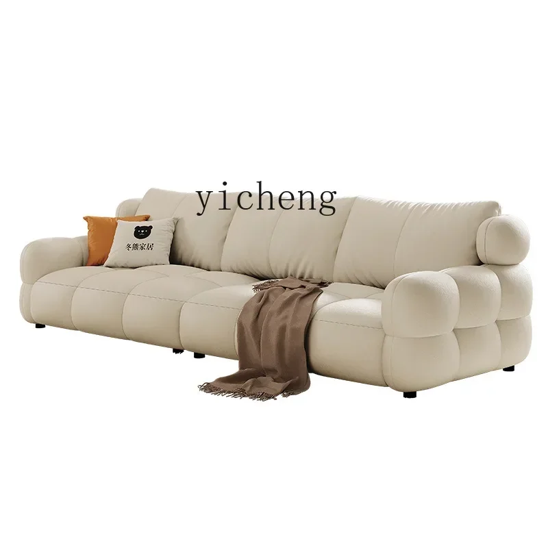 

Living Room Leather Sofa Household Cotton Candy Puff Sofa Cream Style Leather Sofa home decoration accessories