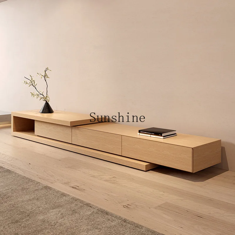 Japanese-style wabi-sabi style TV cabinet simple log-colored furniture