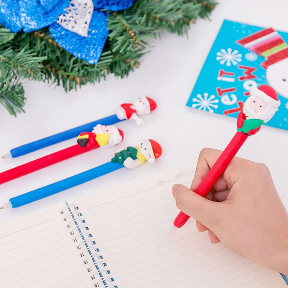

12Pcs Polymer Clay Christmas Ballpoint Pens Creative Gel Ink Writing Pen Students Stationery Holiday Classroom Use