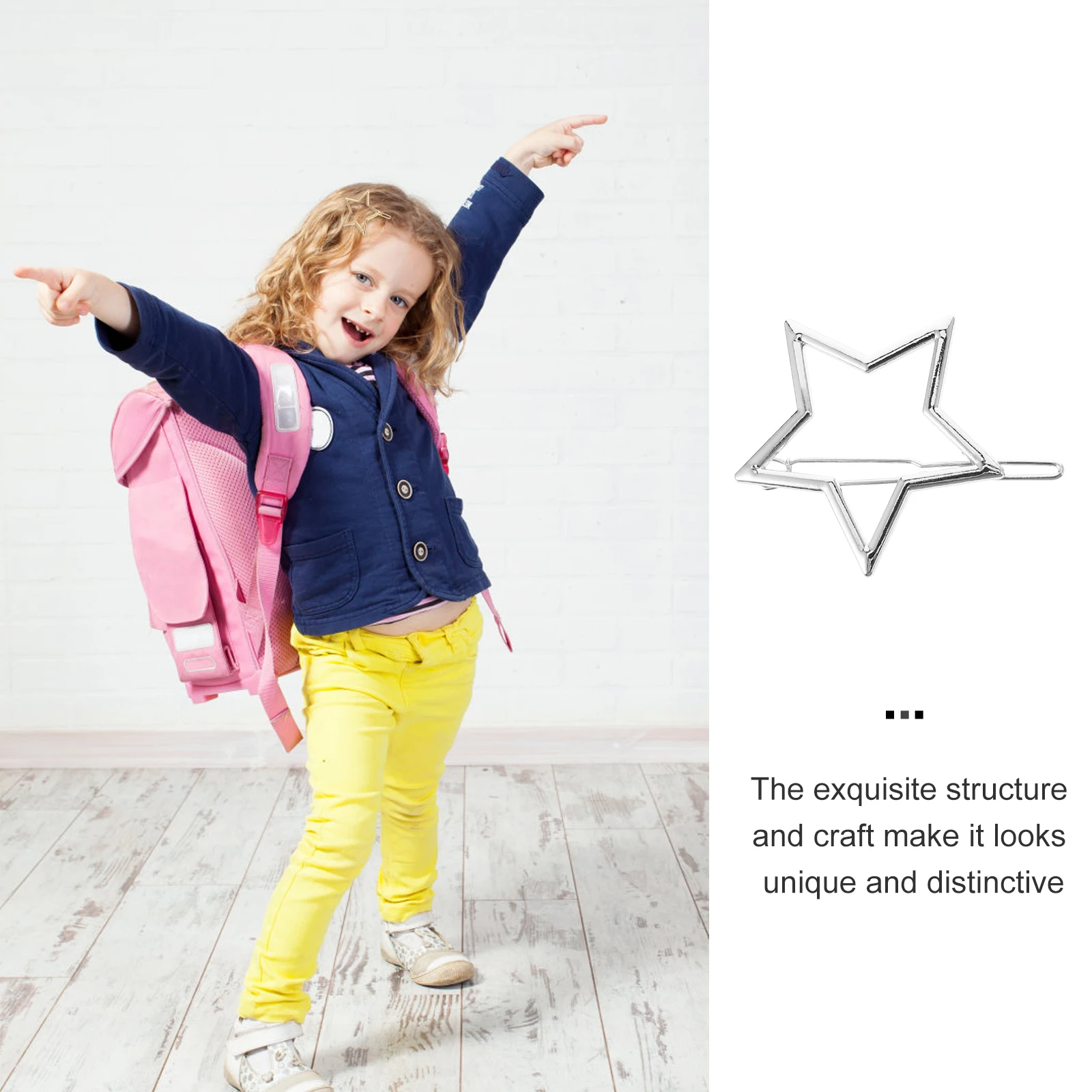 8 قطع من مشابك الشعر على شكل نجمة، مشابك خماسية مصنوعة من خليط معدني، تصميم مجوف، حافة ناعمة، ملحقات دبوس شعر مستقيم مجعد