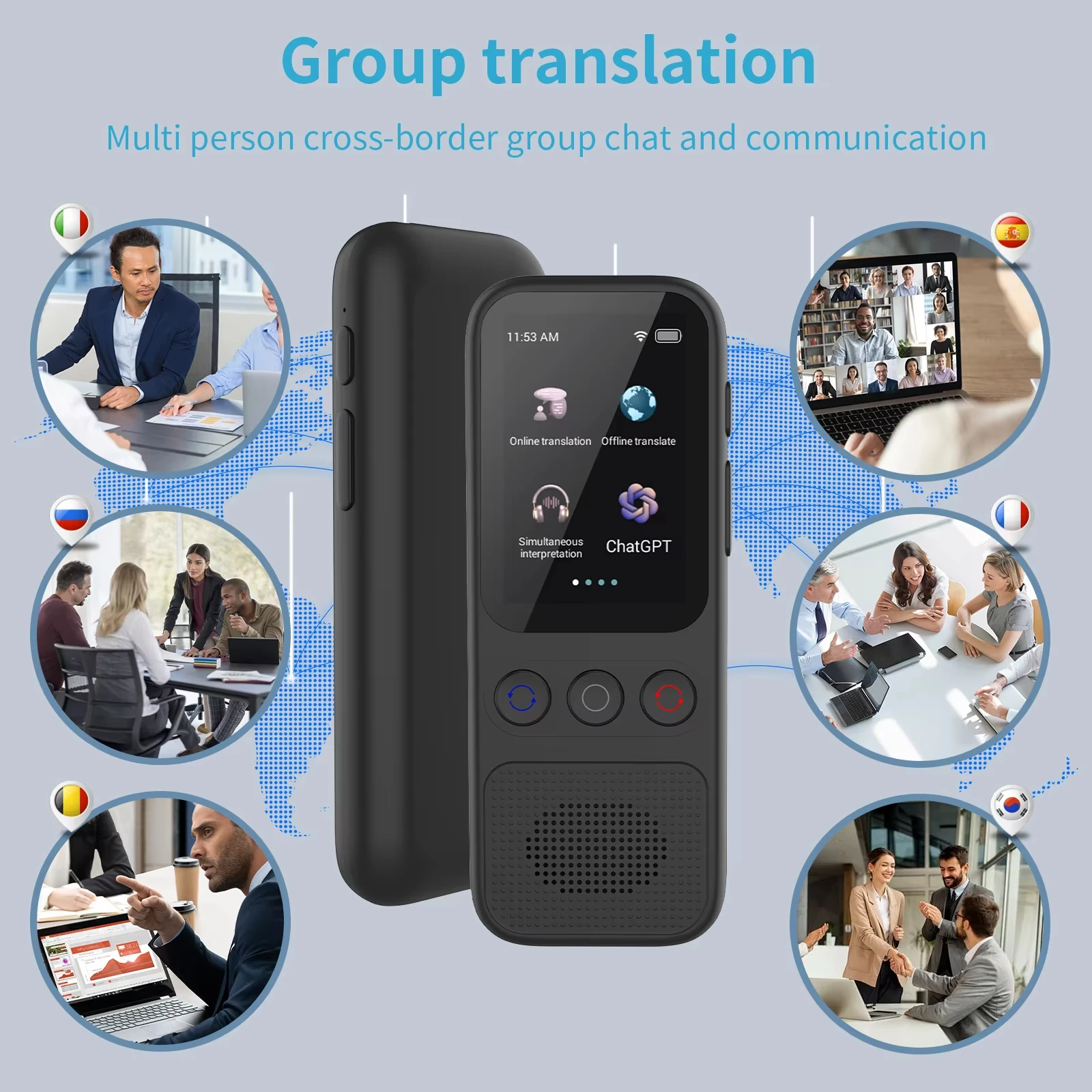 مترجم AI محمول 138 لغة ترجمة صوتية 17 ترجمة غير متصلة بالإنترنت جهاز ترجمة الترجمة الفورية S80