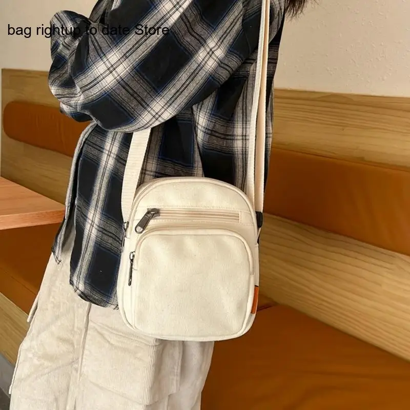 Canvas Simple Casual Pure Color Versatile Single Shoulder Crossbody Phone Bag Small Square Bag for Women