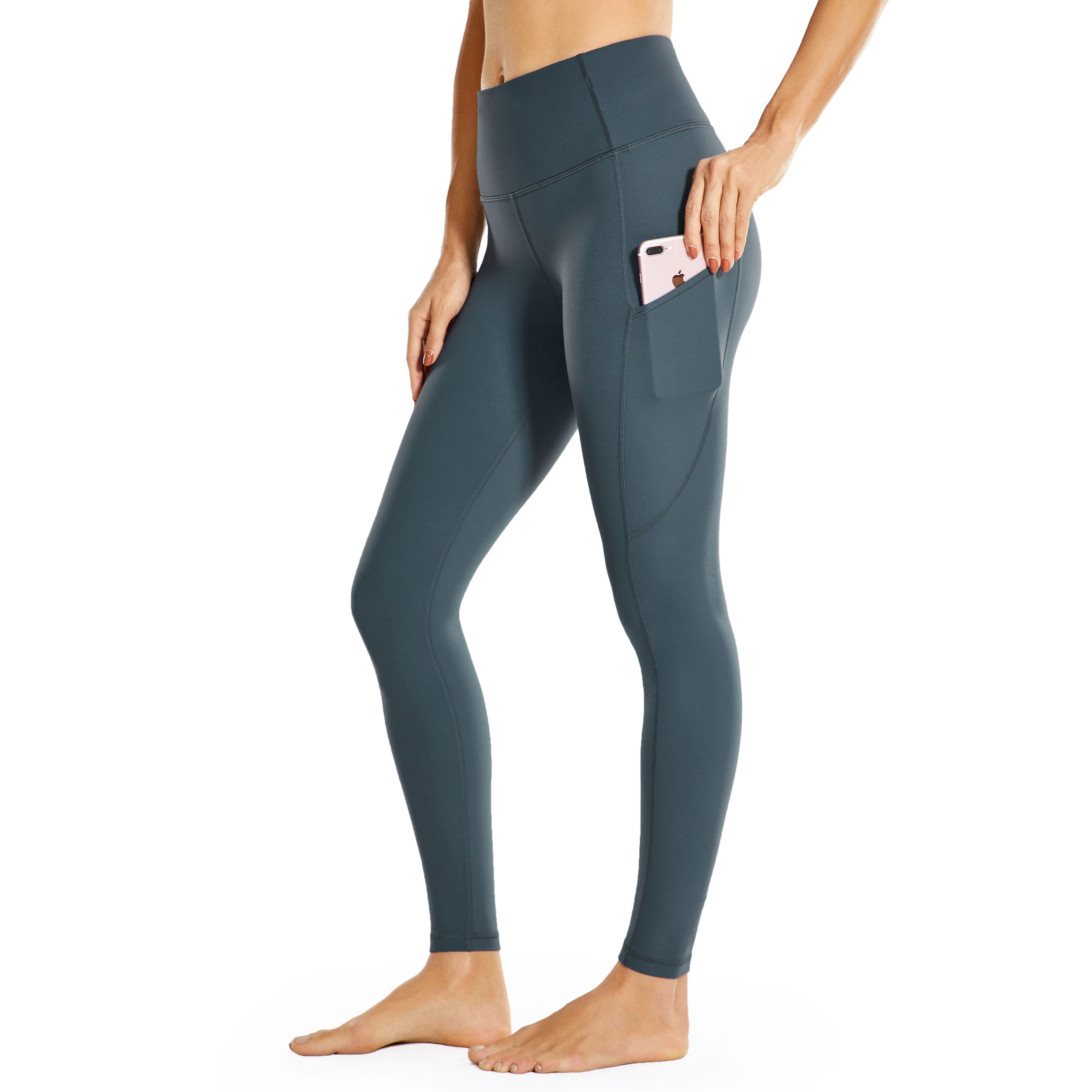 Leggings da Yoga pantaloni da Yoga in pile leggero da donna a vita alta da allenamento pantaloni da 28 pollici pantaloni morbidi elastici con tasche