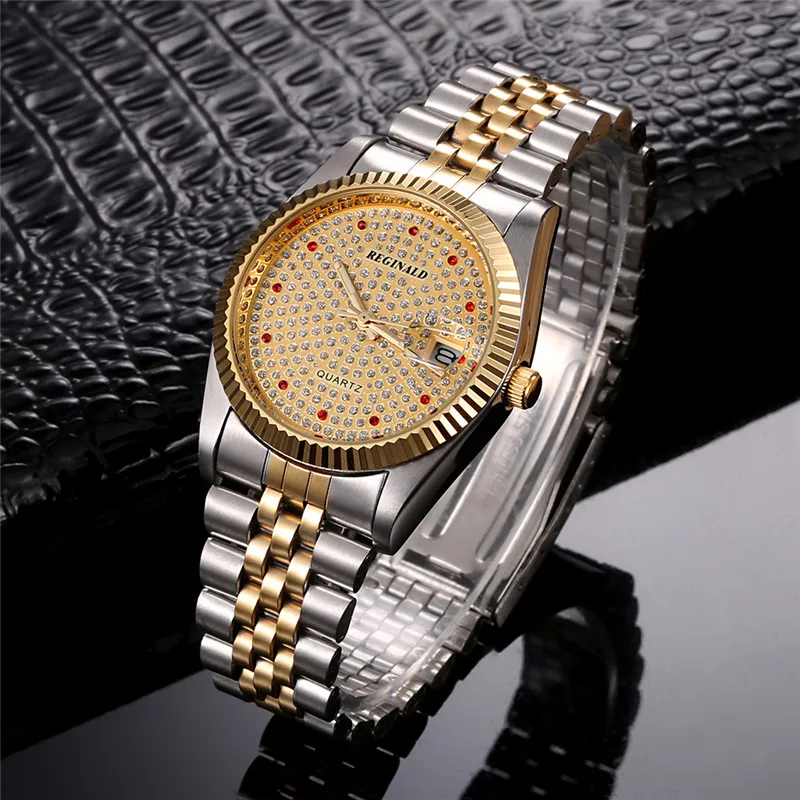 

REGINALD Watches Men Fashion Business Diamond Watches Men Stainless Steel Quartz Wristwatches Relogio Masculino Reloj Hombre