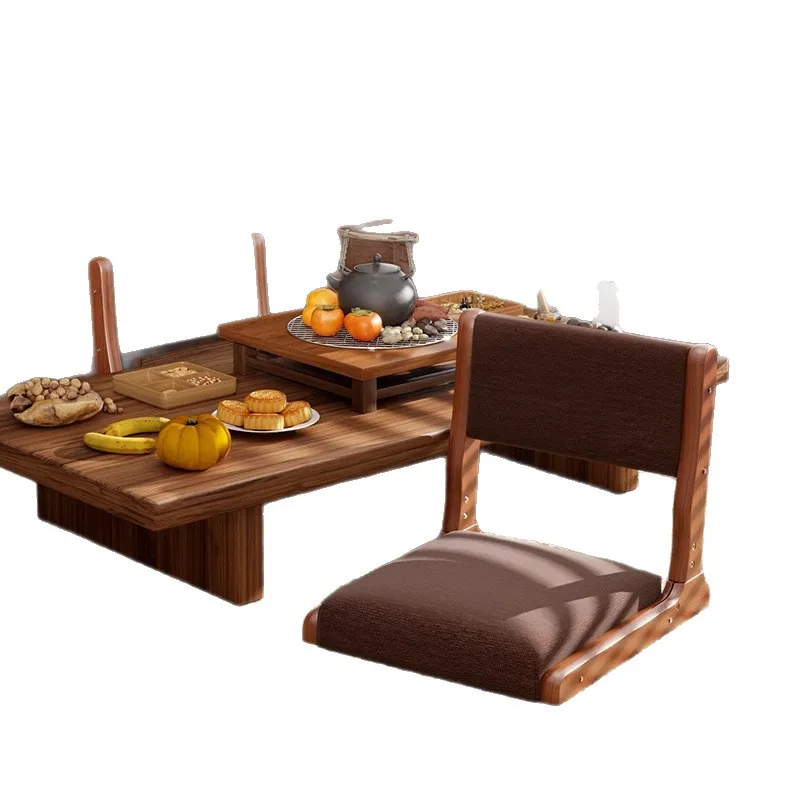 Seat folding solid wood bay window chair autumn and winter stove brewing tea legless backrest chair on the ground