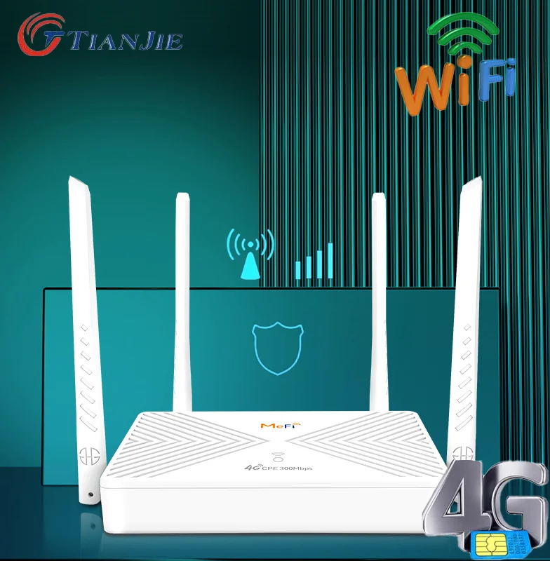 TIANJIE 300mbps 4G LTE router modem USB typeC 4G WIFI SIM card with 4 antennas for hotspot mobile 4G CPE wi-fi.