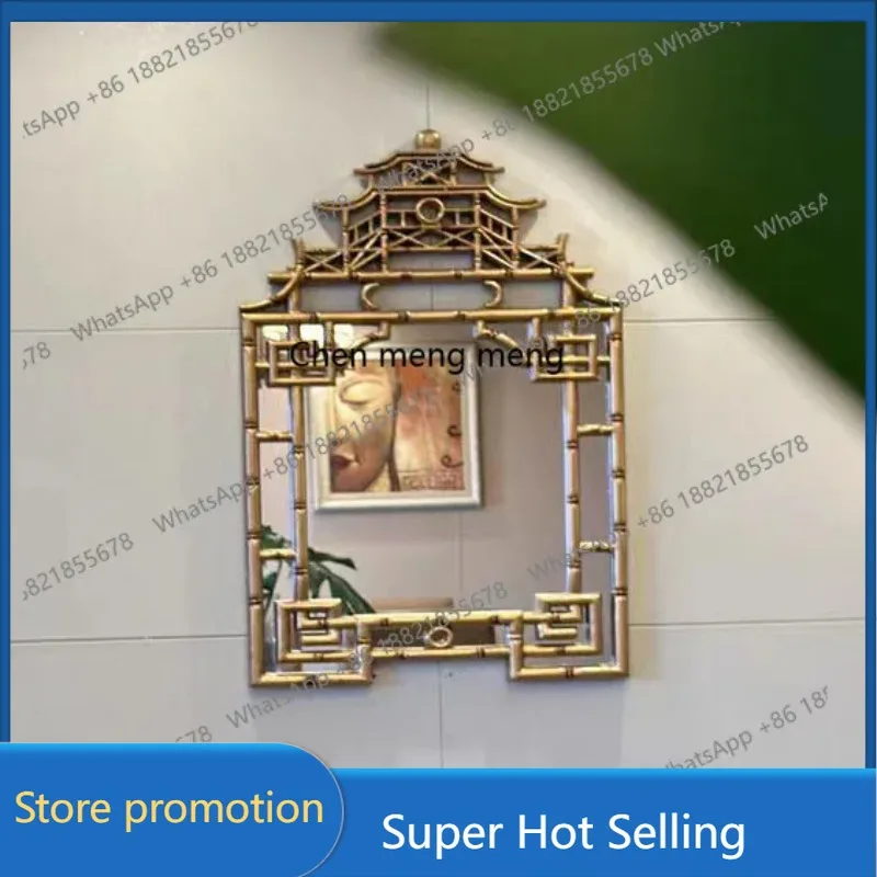 A17 French creative bamboo pagoda decorative mirror living room dining room background wall mirror American style