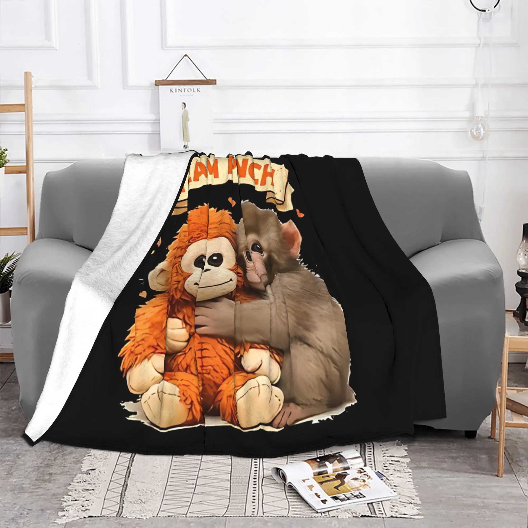 1PC Friends Cute monkey hugging plush home room decorations Winter Blankets for Adults Bedding Home Interior Sofa Knee