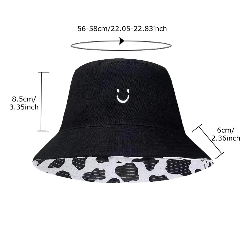 Bocca Cow Pattern Bucket Hat Smile Face Embroidery Double Sides Fisherman Hats For Men Women Panama Cap Summer Sun Hot Selling