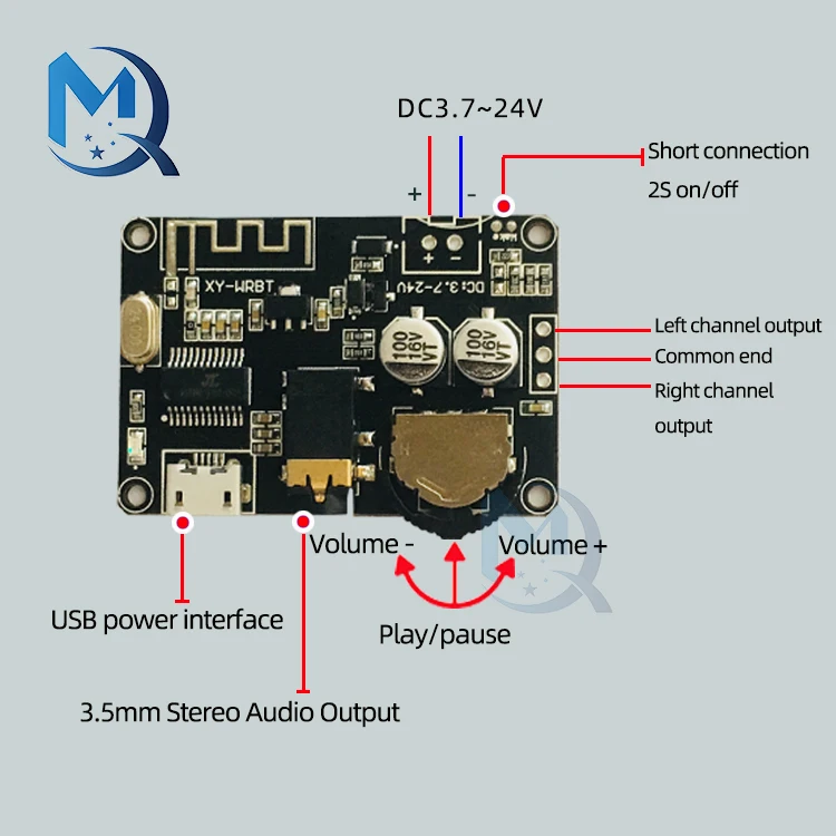 DC3.7-24V Bluetooth 5.0 Stereo Audio Decodierung Board Typ-C USB Dual Channel Decodierung Board