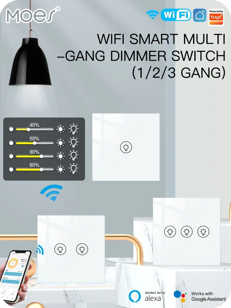 Moes Tuya Multi-Gang Smart Light Dimmer Switch WiFi APP Remote Control Timer Control Voice Control Work Smart Life Tuya APP view 2