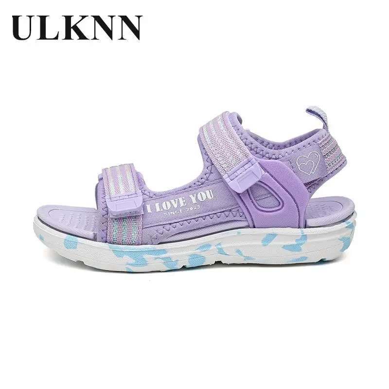 Girl Purple Sandals 2023 Summer Sandals New Antiskid Soft Girl Peep-toe Princess Beach  Sandals Children3-13 Year Old