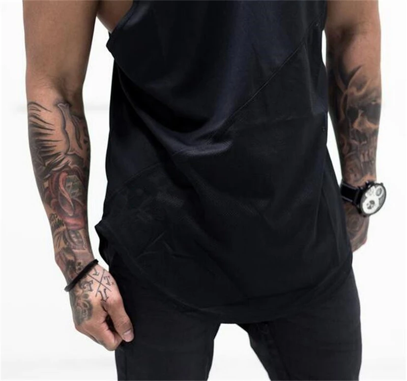Gym Fitness Sport Tank Tops Splicing Cotton Mesh Sleeveless Hoodie Mens Bodybuilding Hooded Vests Breathable Cool Summer Shirts