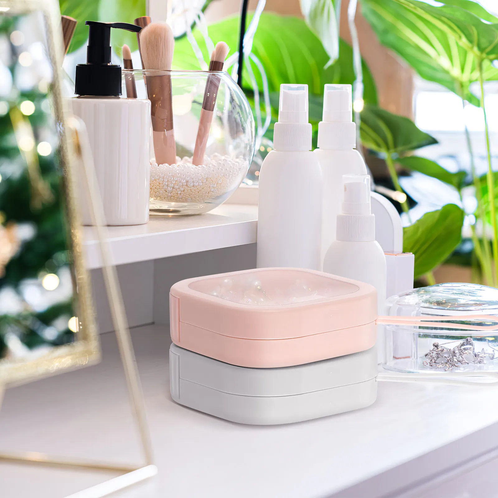 

2Pcs Hair Accessories Box Jewelry Storage Box Square Design Wall Mountable Space Saving Dressing Table Counter Organizer