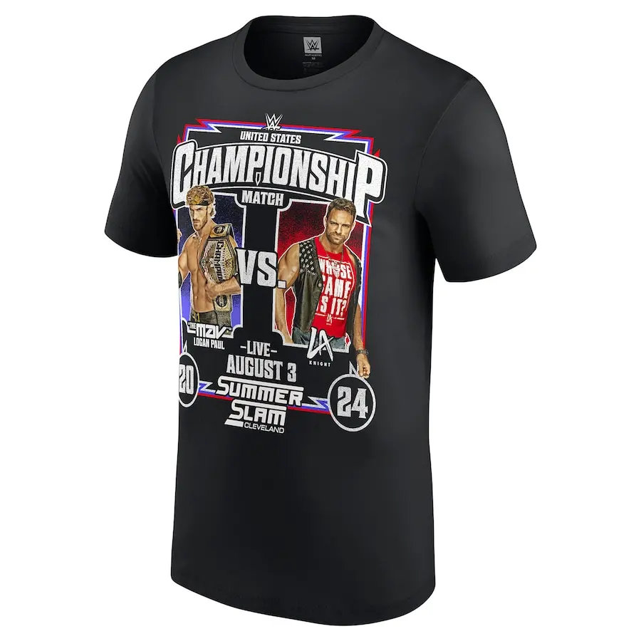 Men's Black SummerSlam 2024 LA Knight vs. Logan Paul Match T-Shirt