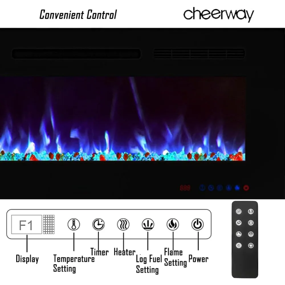 72-inch slanke elektrische wandhaard met verwarming, lineair design inbouwhaard