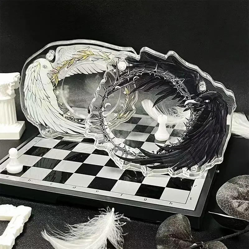 Black Crow White Feather Acrylic Jibei Brick Display Stand Grain Storage Decorative Item For Anime And Gaming Collectibles