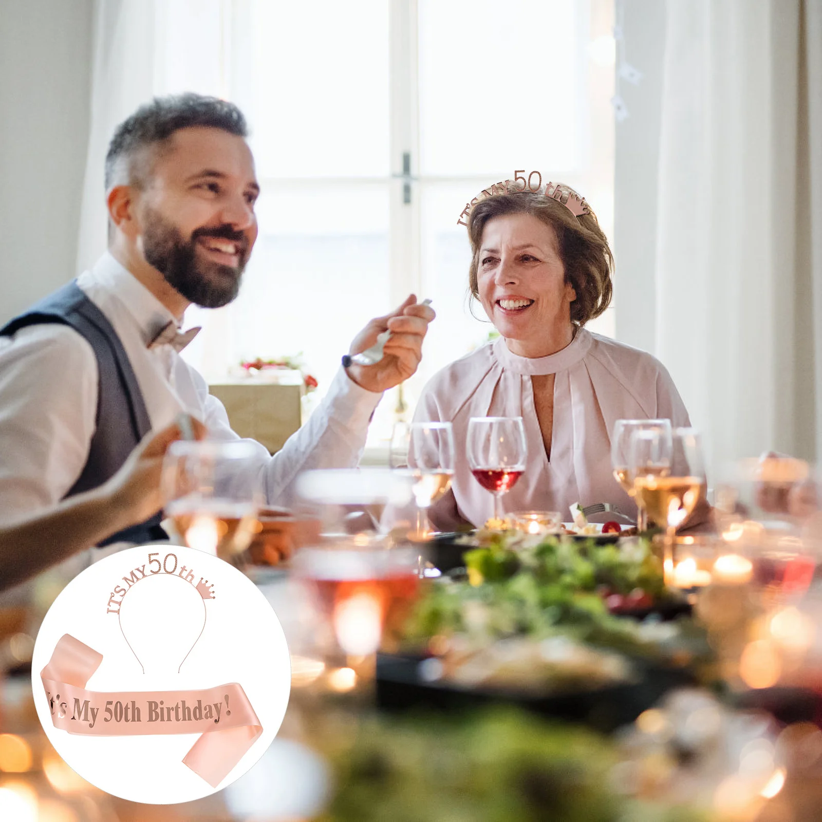 

2pcs Crown Hairband Satin Sash Birthday Party Headpiece One Size Fits Most Lightweight Celebration Accessories