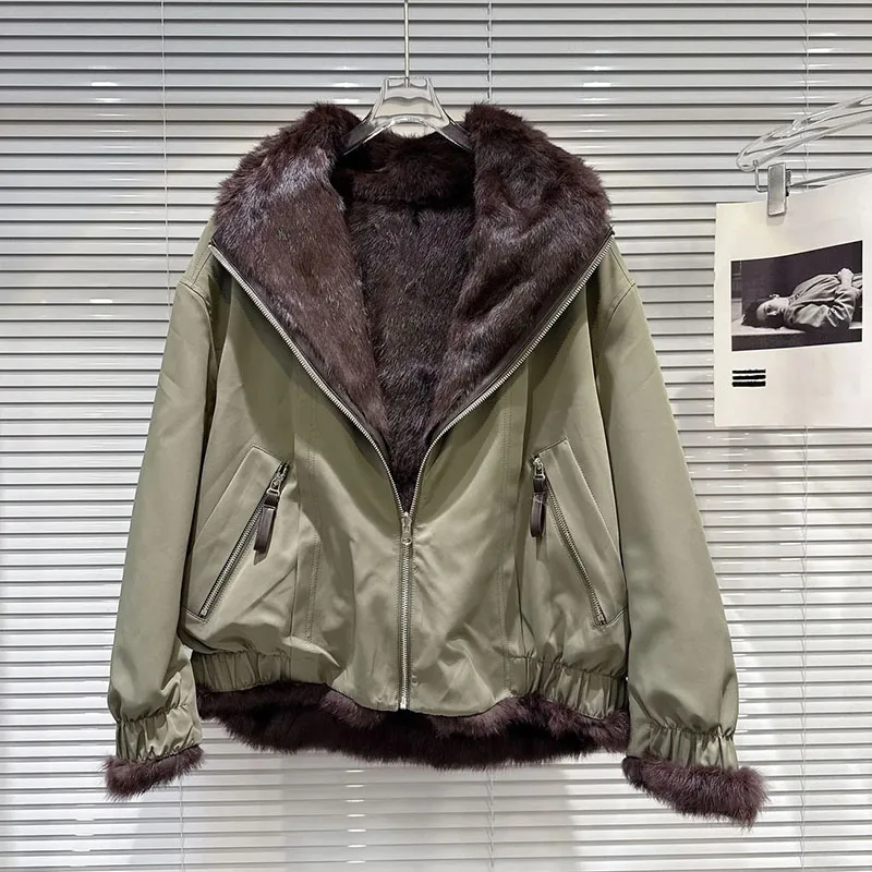 2026 New Double-Sided Mink Velet Fur Coat Women Winter Short Warm Thicken Fur Coat Women Hooded Plus Velet Cotton Coat