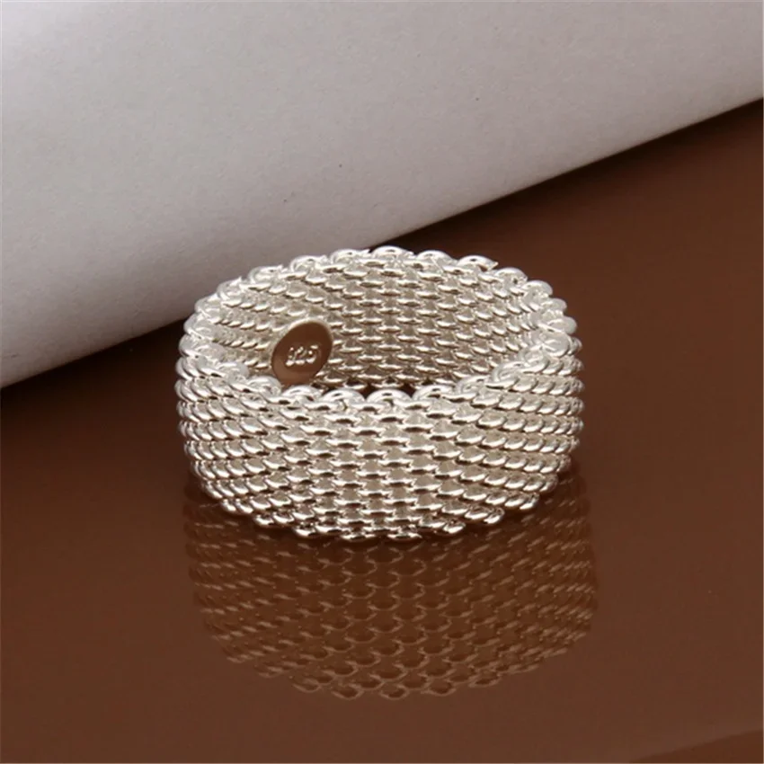 925 R40 Christmas gift wholesale Fashion chain mesh silver color ring high quality fashion classic Jewelry