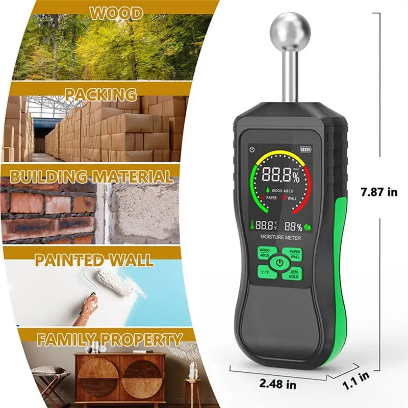 【Ship Within Digital Wood Moisture Meter Non-Contact Timber Damp Detector Hygrometer Alarm Humidity Tester Pinless Moisture Dete