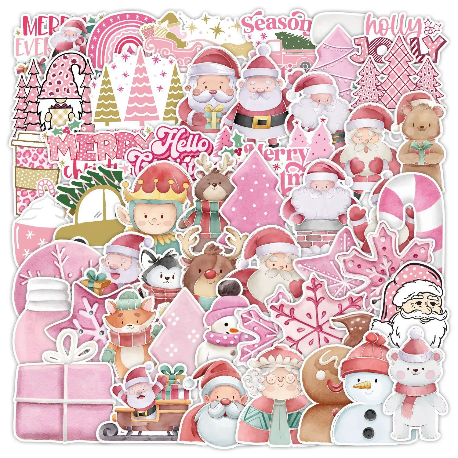 10/30/50PCS New Popular Cartoon Pink Christmas Sticker Pack Skateboard Guitar Decoration DIY Laptop Waterproof Graffiti Wholesal