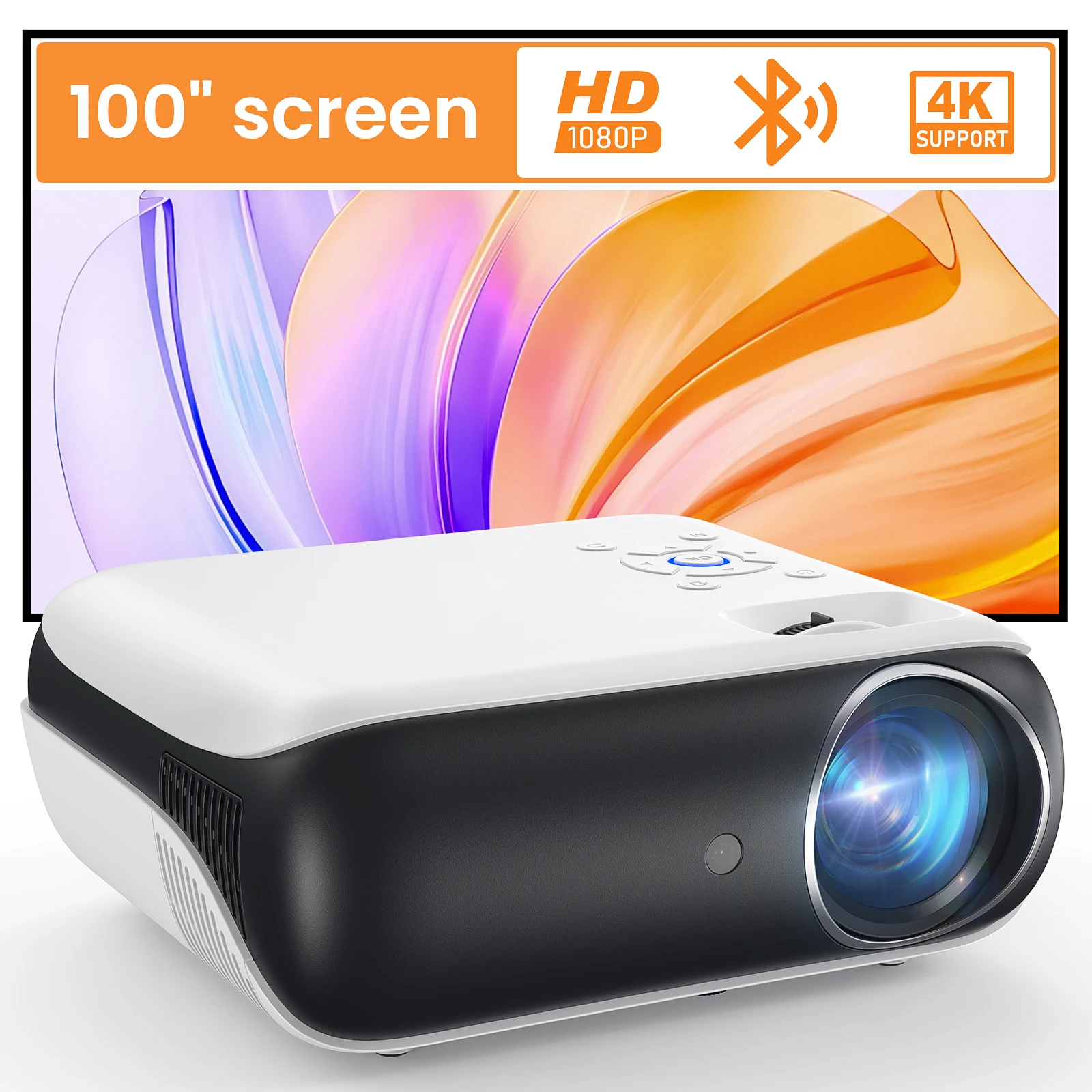 HAPPRUN Projector, native 1080P Bluetooth projector, portable outdoor, full HD mini projector, home bedroom speaker