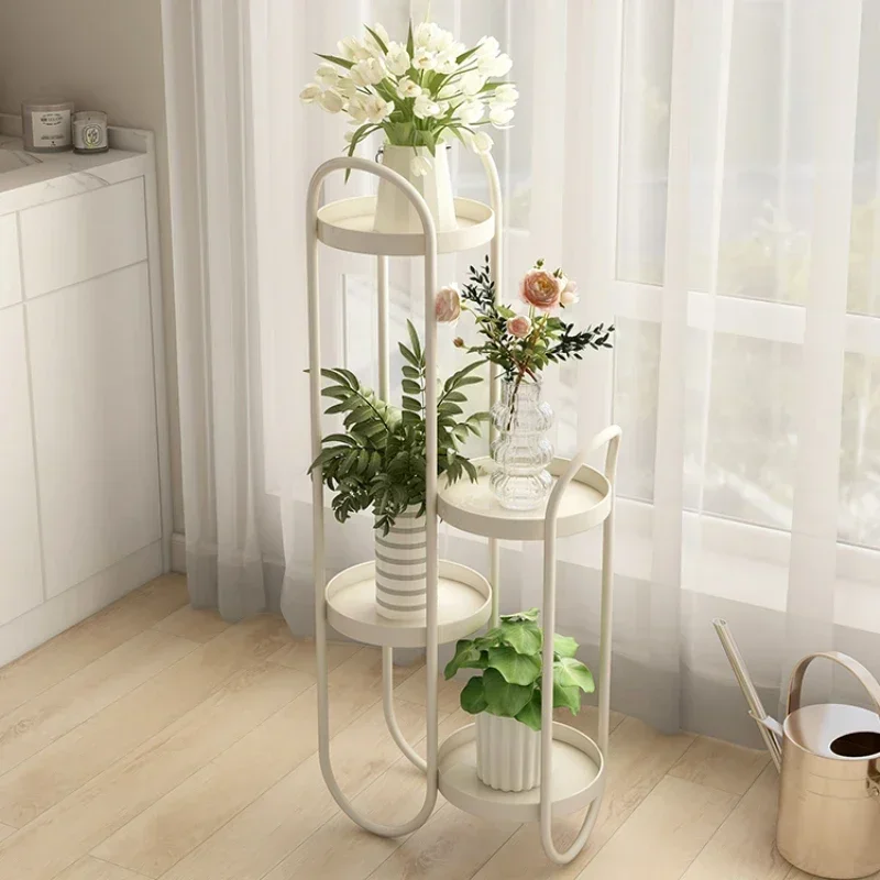 Cream Wind Nano Gold Flower Stand MultiLayer Iron Plant Shelf, Elegant Indoor Plant Holder, Creative Balcony Pot Rack