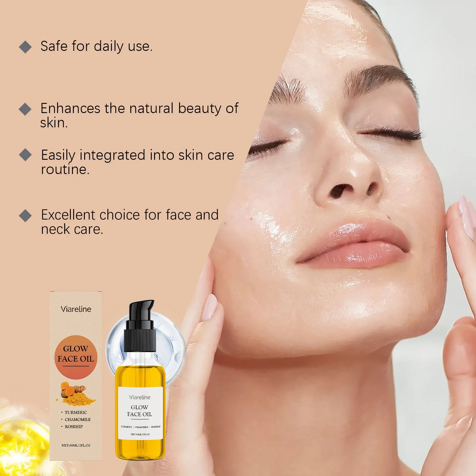 VIARELINE Turmeric Face Oil Nourish Hydrate Face Neck Skin Care Essential Oil Natural Moisturizer Mothers Day Gift Idea