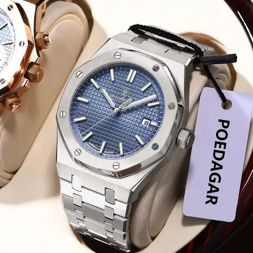 Imagen 2 del producto POEDAGAR, reloj Original de lujo para hombre, fecha luminosa, resistente al agua, reloj de pulsera de acero inoxidable para hombre, relojes de cuarzo de moda de negocios para hombre