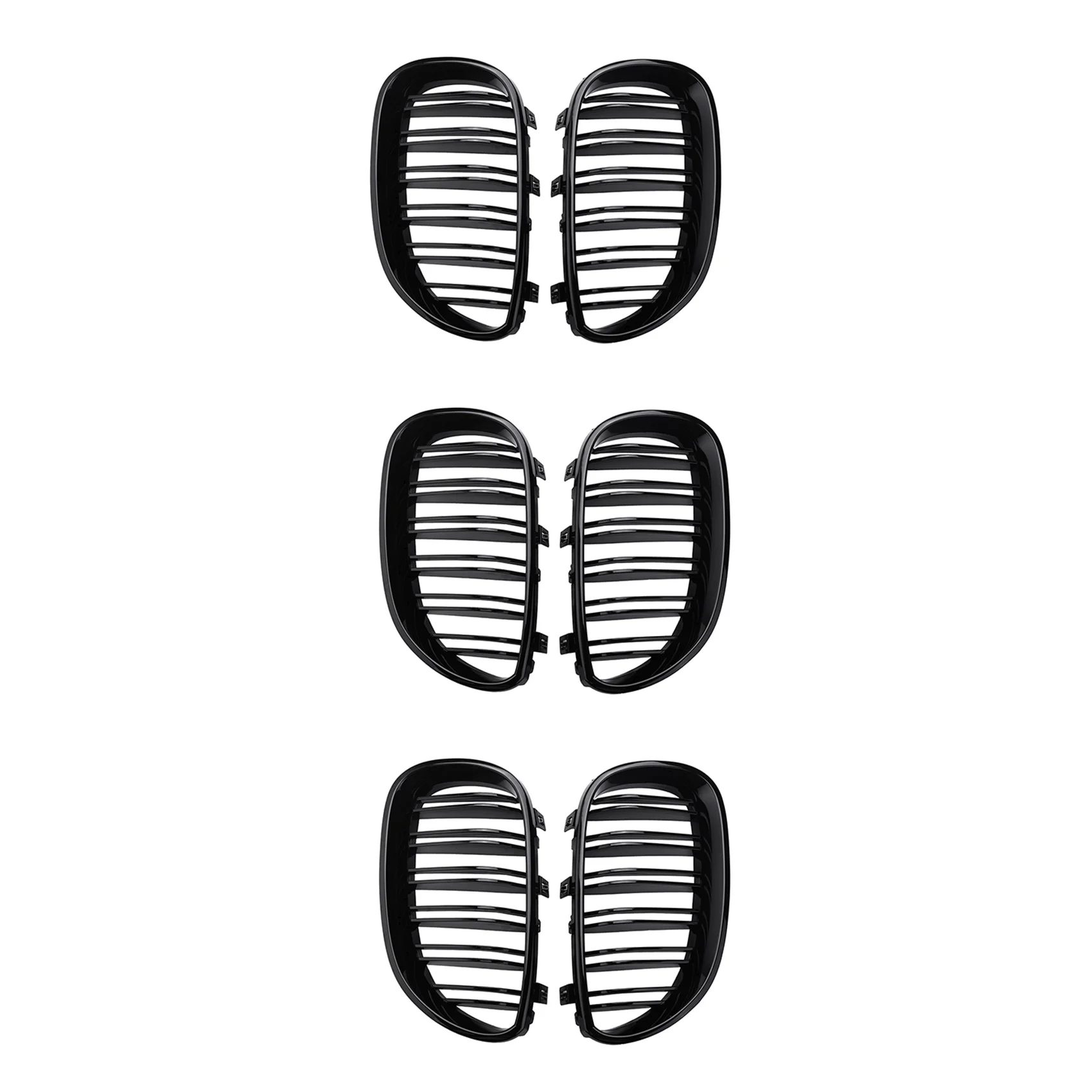 AASS-3 Pair Gloss Black Front Kidney Grill Double Slat Double Line Grille For BMW E60 E61 5 Series 2003-2010