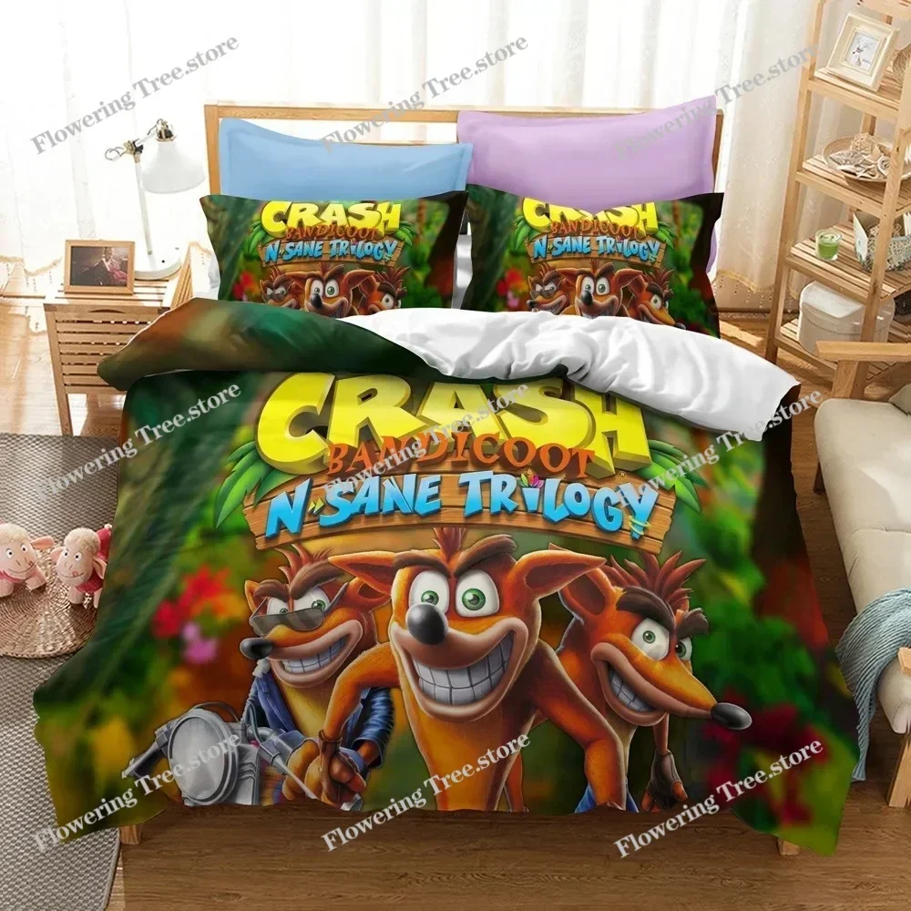 3D Printed Crash Bandicoot Bedding Set Game Cartoon Duvet Cover Double Twin Full Queen King Adult Kids Bedclothes Quilt Cover