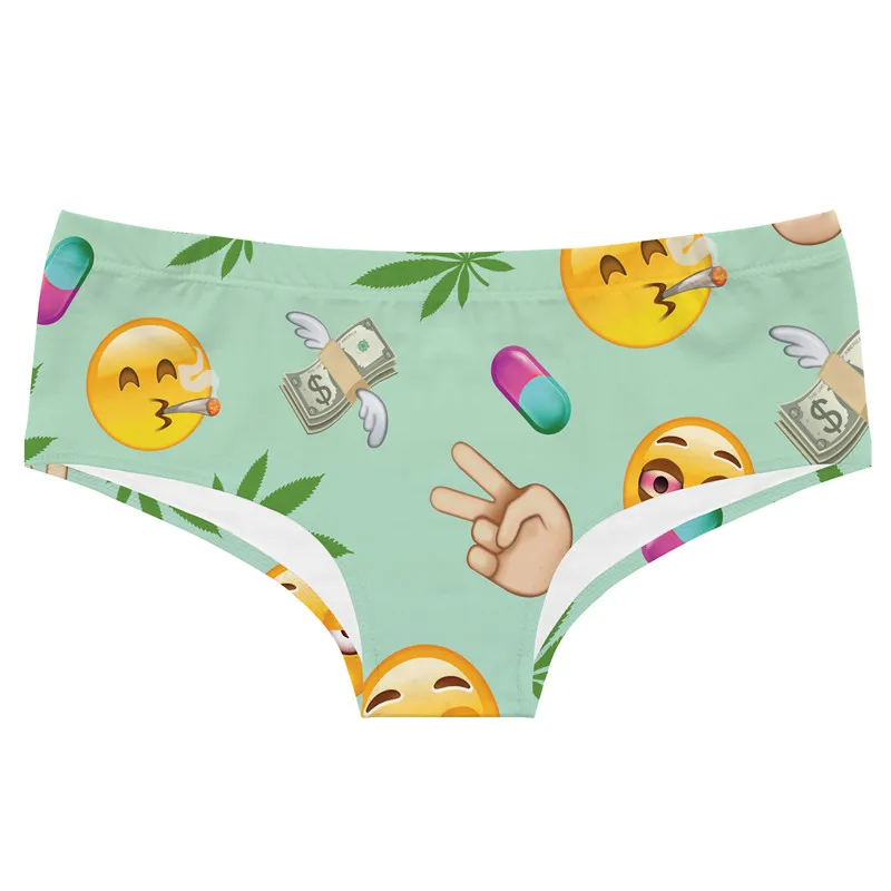 DeanFire Super Soft Novelty Women's Underwear Panties Happy Weed Print Kawaii Cute Push Up Briefs Lingerie Thong Gifts