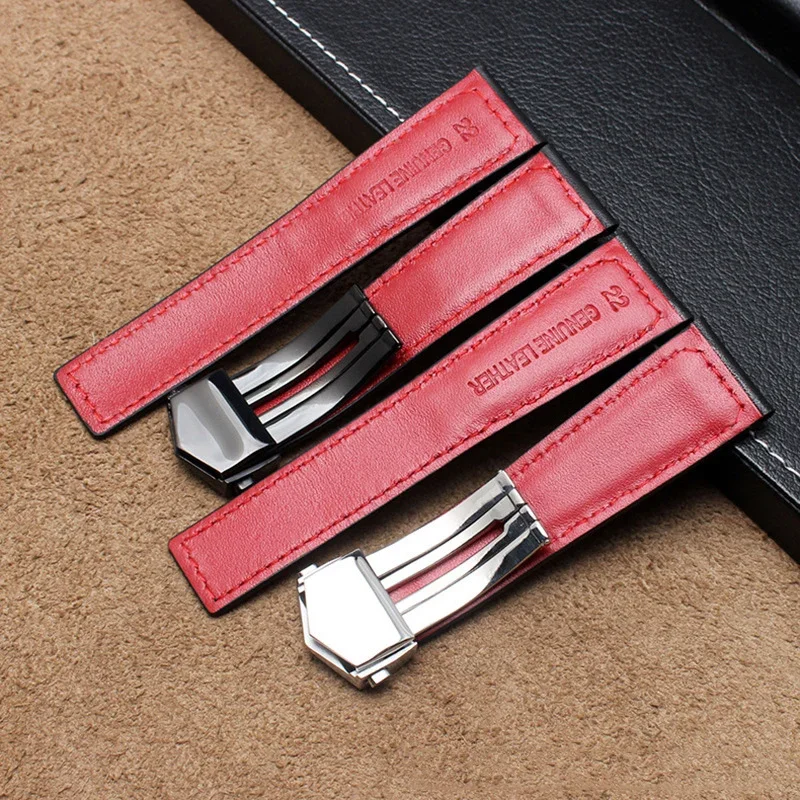 جلد البقر حزام ساعة اليد 22 مللي متر حزام الساعات ل تاغ هوير Fiyta تيسو حزام (استيك) ساعة غرز حمراء سوار جلد طبيعي جودة عالية