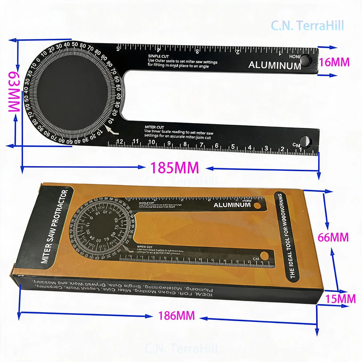 Aluminum Alloy 360 Degree Protractor Ruler, High Precision Multifunctional Angle Finder for Woodworking, Horizontal Level