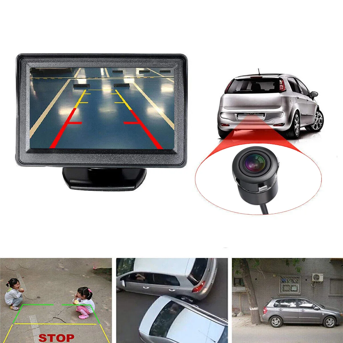 Car Rear View Backup Camera Waterproof HD Camera 4.3inch HD Display lCD Monitor Full Set Parking system For Pickup Van RV