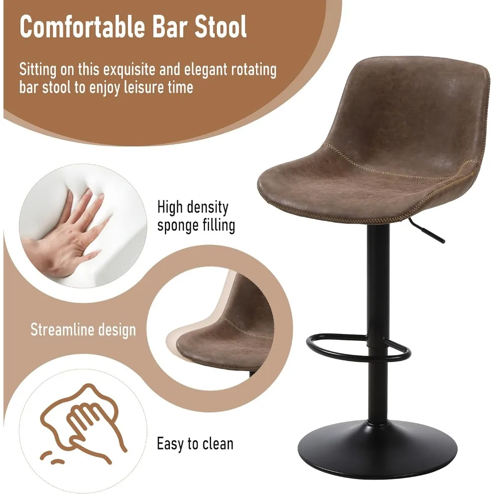 Bar Stools Set of 2, Swivel Counter Height Barstools with Back, Adjustable Modern Bar Chairs, Tall Armless