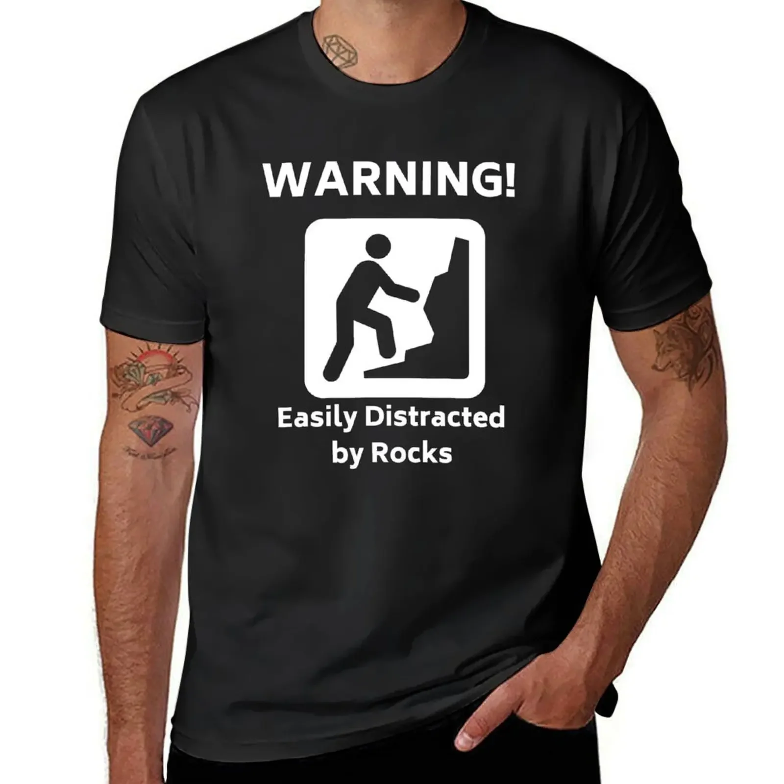 Warning! - Easily Distracted By Rocks - Funny Geology T-Shirt blanks anime clothes vintage graphic tee Men's t-shirt