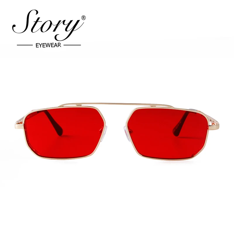 STORY Fashion Vintage Rectangle Steam Punk Sunglasses Men Women 2022 Brand Designer Retro Trendy Red Lens Sun Glasses Male S3550