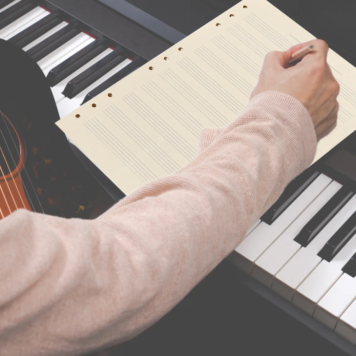 100 Sheets Music Manuscript Paper Notebook Refill Loose-Leaf for Musicians Notebooks Work The Piano