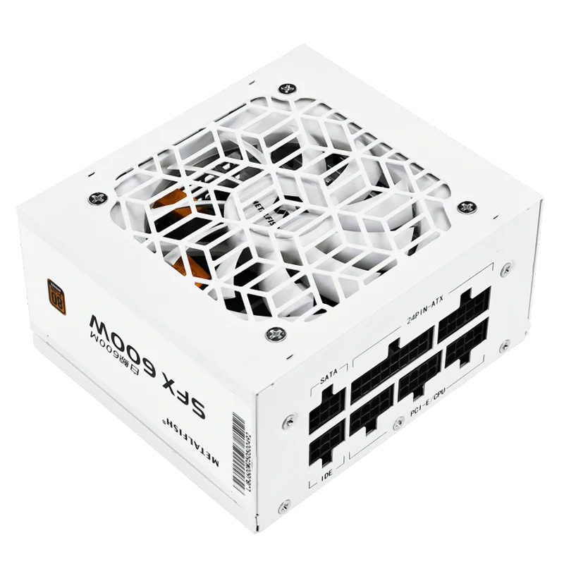 METALFISH SFX 80Plus برونزي 500/600 وات مصدر طاقة أبيض كامل الوضع لحقيبة كمبيوتر الألعاب مع كابل موديل أبيض 100/220 فولت